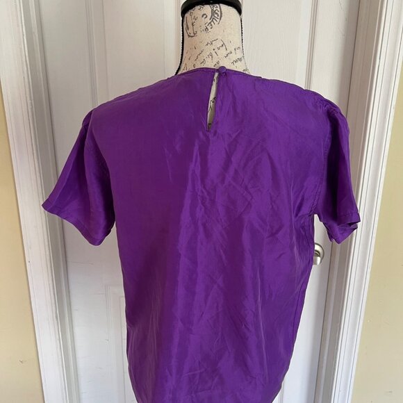 Vintage Quarters Purple Silk Blouse Pullover Shirt Shoulder Pads Keyhole Small - Picture 4 of 9